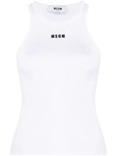 Shop Msgm Ribbed Tank Top Clothing In White
