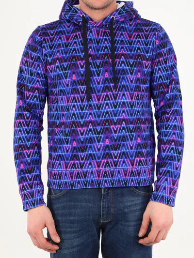 Shop Valentino Neon Optical Hoodie In Blue