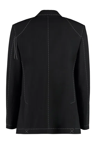 Shop Off-white Wool Blend Double-breasted Jacket In Black