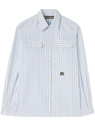 Shop Palm Angels Striped Shirt Clothing In Blue