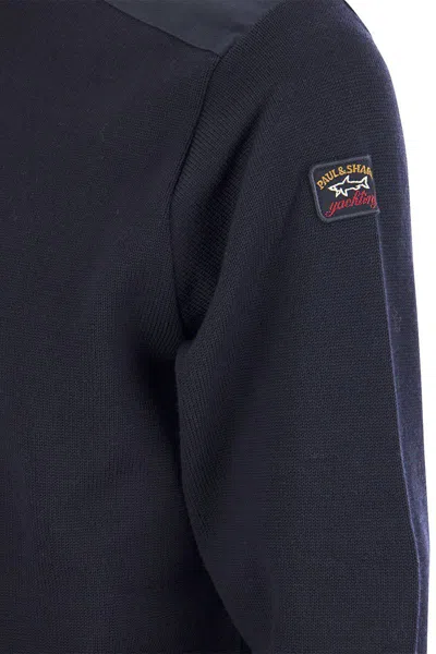 Shop Paul & Shark Bretagne Wool Crew Neck With Iconic Badge In Navy