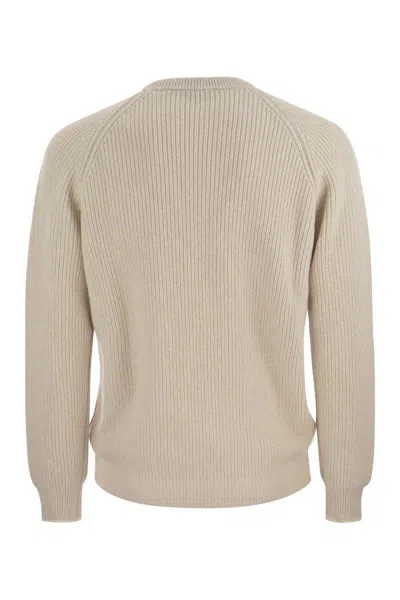 Shop Peserico Crew-neck Sweater In Wool And Cashmere In Beige
