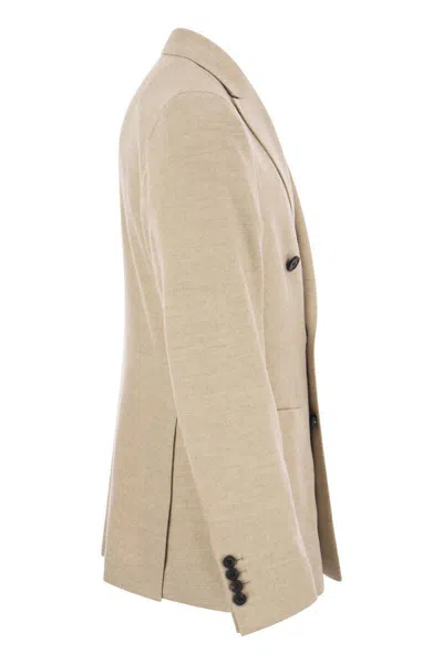 Shop Peserico Wool And Viscose Double-breasted Blazer In Beige