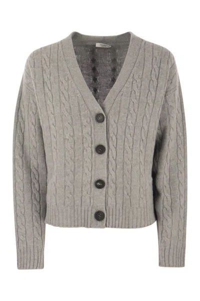 Shop Peserico Wool, Silk, Cashmere And Lurex Cardigan In Grey