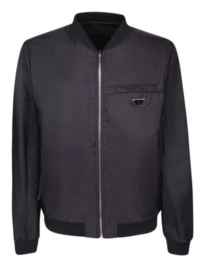 Prada Reversible Nappa Leather And Nylon Bomber Jacket In Black