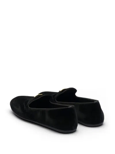 Prada Triangle Logo Velvet Loafers In Black