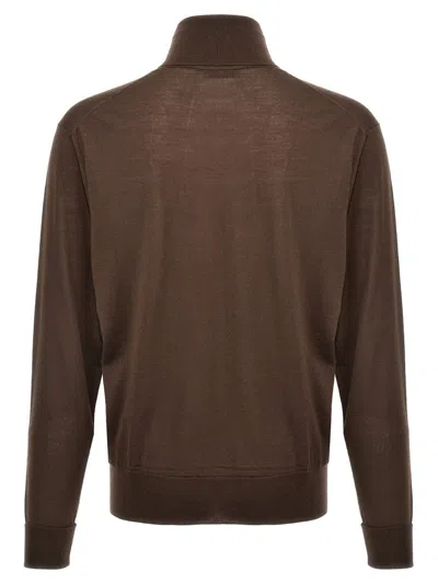 Pt Torino Lightweight Ribbed Turtleneck Sweater With Long Sleeves In Brown