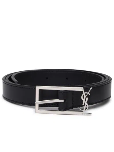 Shop Saint Laurent Black Leather Low Ysl Belt