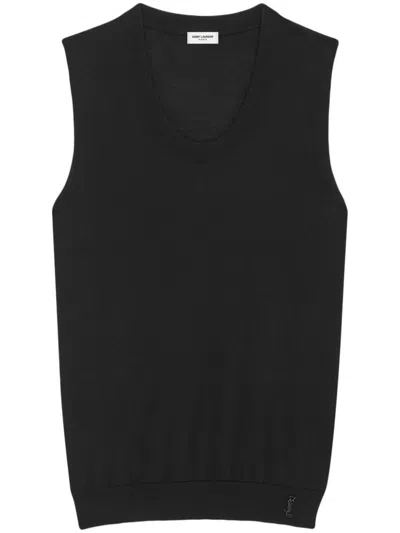 Shop Saint Laurent Knitted Vest Clothing In Black