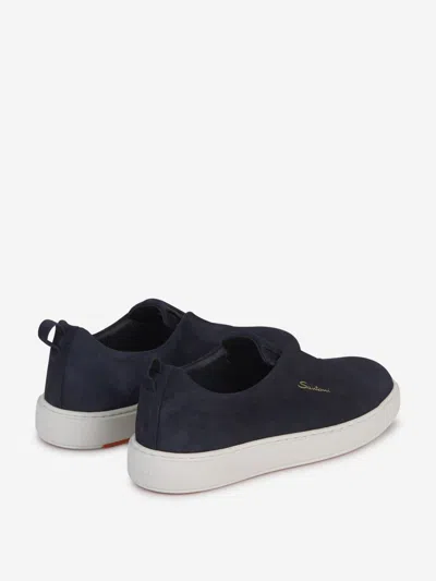 Shop Santoni Leather Slip-on Sneakers In Blau Nit