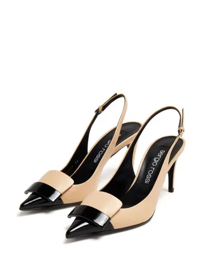 Shop Sergio Rossi Patent Leather Toe Slingback Shoes In Brown