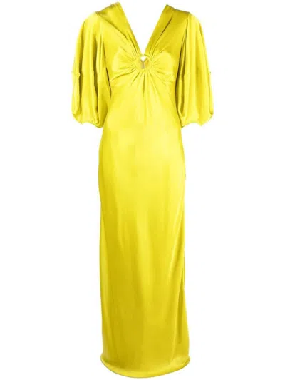 Shop Stella Mccartney Long Fluid Viscose Dress In Yellow
