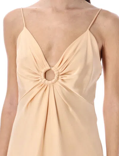 Shop Stella Mccartney Ring Detail Double Satin Maxi Dress In Custard Rose