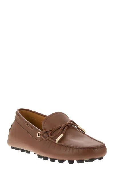 Tod's Brown Smooth Leather Loafers In Cognac