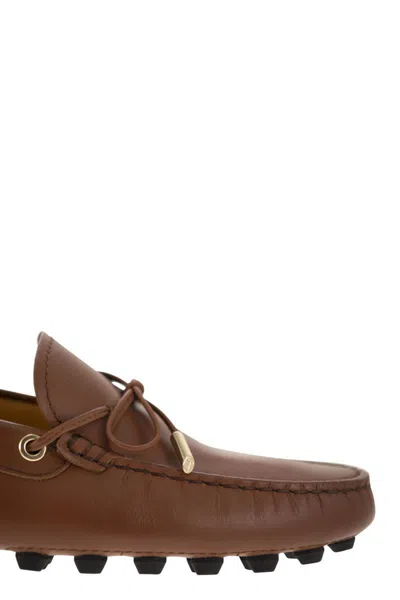 Tod's Brown Smooth Leather Loafers In Cognac