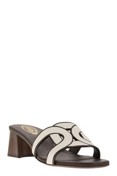 Shop Tod's Leather Heeled Sandal In White