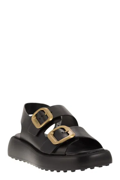 Shop Tod's Leather Sandal With Buckles In Black