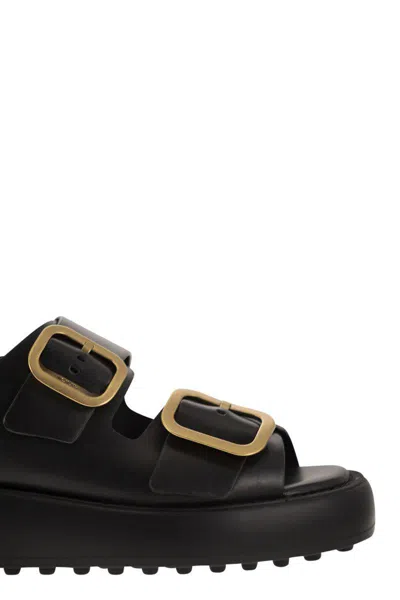 Shop Tod's Leather Sandal With Buckles In Black