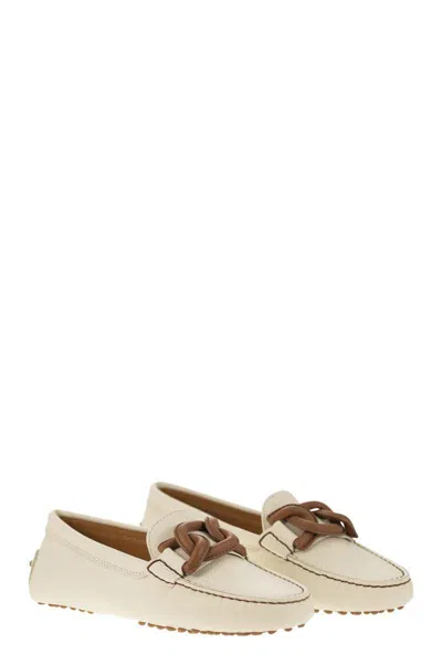 Shop Tod's Moccasin With Leather Chain In White