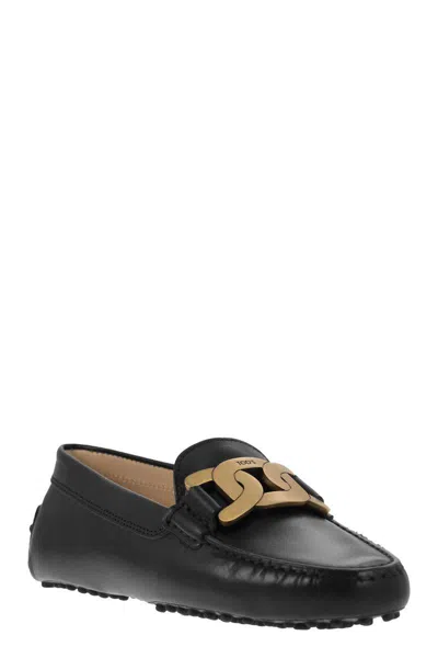 Shop Tod's Moccasin With Metal Chain In Black