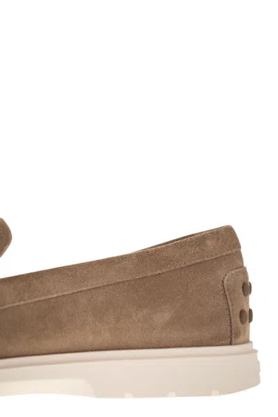 Shop Tod's Suede Slipper Moccasin In Sand