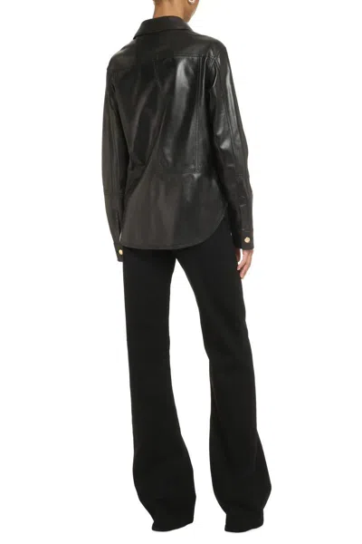 Shop Tom Ford Leather Overshirt In Black