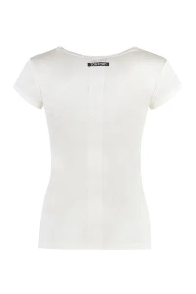 Tom Ford Silk T-shirt With Cap Sleeves And Printed Design In Beige