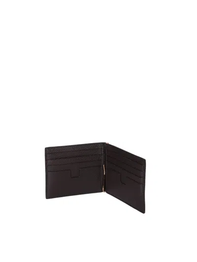 Tom Ford Brown Soft Grain Leather Money Clip Wallet In Brown