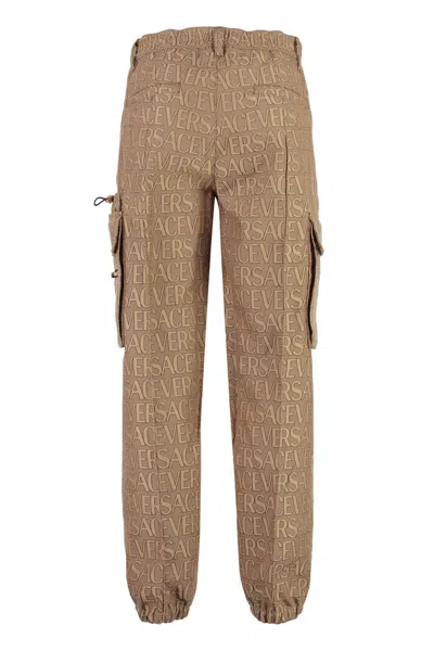 Shop Versace Cotton Blend Cargo-trousers In Beige