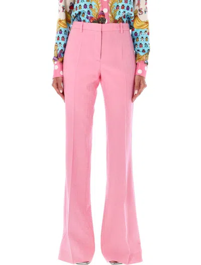 Shop Versace Flared Pants In Pastel Pink