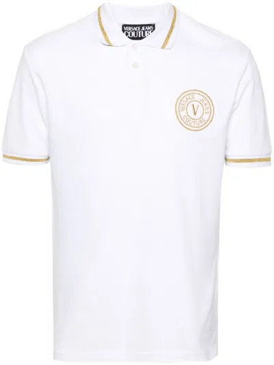 Shop Versace Jeans Couture Vembl Goldembro Sm  Polo T.shirt Clothing In White