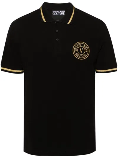Shop Versace Jeans Couture Vembl Goldembro Sm  Polo T.shirt Clothing In Black