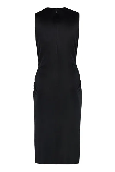Versace Box-pleat Sleeveless Midi Dress In Black