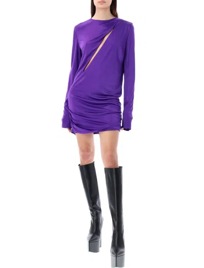 Shop Versace Slashed Mini Dress In Orchid Purple