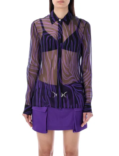 Shop Versace Zebra Sheer Silk Shirt In Zebra Violet
