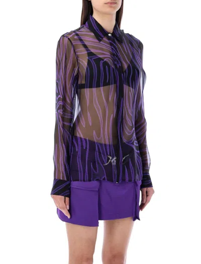 Shop Versace Zebra Sheer Silk Shirt In Zebra Violet