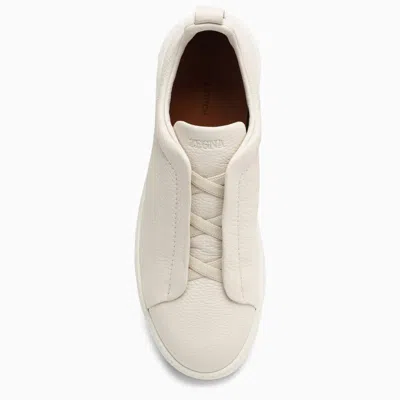 Shop Zegna Beige Triple Stitch Sneakers In White
