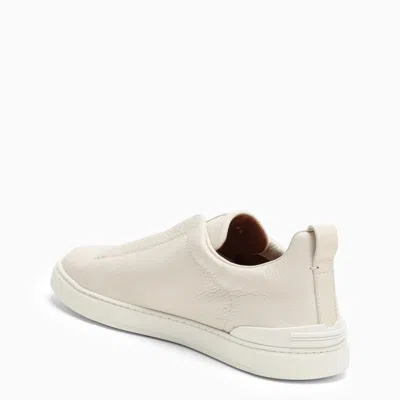 Shop Zegna Beige Triple Stitch Sneakers In White