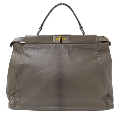 Shop Fendi Peekaboo Brown Leather Shoulder Bag ()