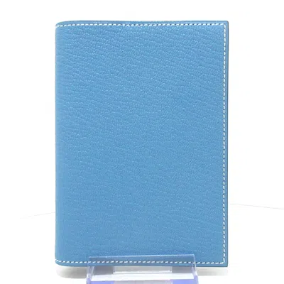 Shop Hermes Hermès Agenda Cover Blue Leather Wallet  ()
