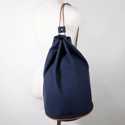 Shop Hermes Hermès Polochon Blue Cotton Backpack Bag ()