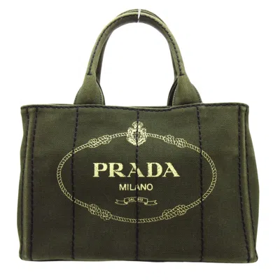 Shop Prada Canapa Khaki Canvas Tote Bag ()