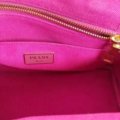 Shop Prada Canapa Pink Canvas Tote Bag ()