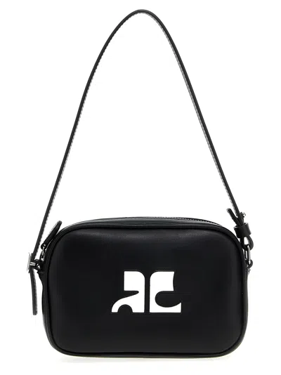 Shop Courrèges Slim Leather Camera Bag Shoulder Bags In Black