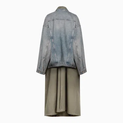 Shop Balenciaga Hybrid Beige And Denim Blue Cotton Coat