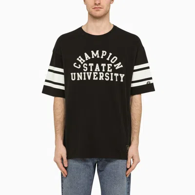 Shop Champion Black/white Cotton T Shirt With Logo Embroidery