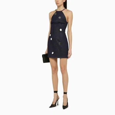 Shop David Koma Blue Denim Mini Dress With Mirrors