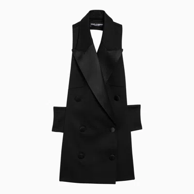 Shop Dolce & Gabbana Dolce&gabbana Black Double Breasted Waistcoat In Wool Gabardine