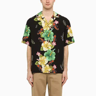 Shop Etro Black Viscose Floral Print Shirt