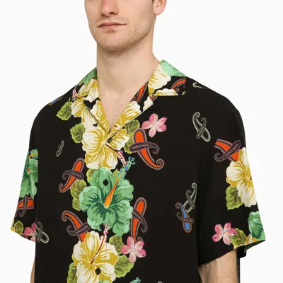 Shop Etro Black Viscose Floral Print Shirt